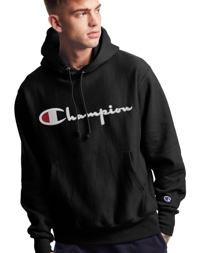 Sudadera Con Capucha Champion Hombre - Reverse Weave Vintage Script Logo ( Negras ) 7245861-AL